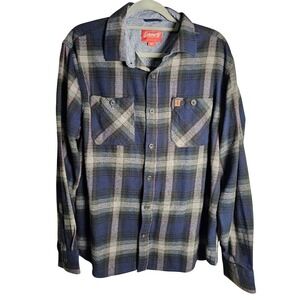 Coleman 100% Cotton Plaid Flannel Blue Unisex size XL  Coleman Leather Logo